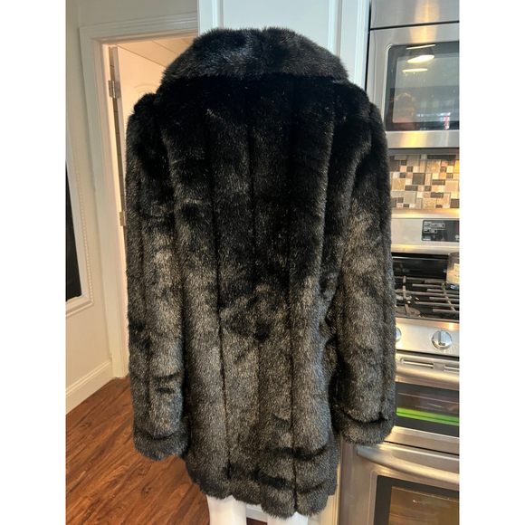 Vintage Dennis Basso Mid Length Faux Fur Coat Black Medium - Picture 4 of 10